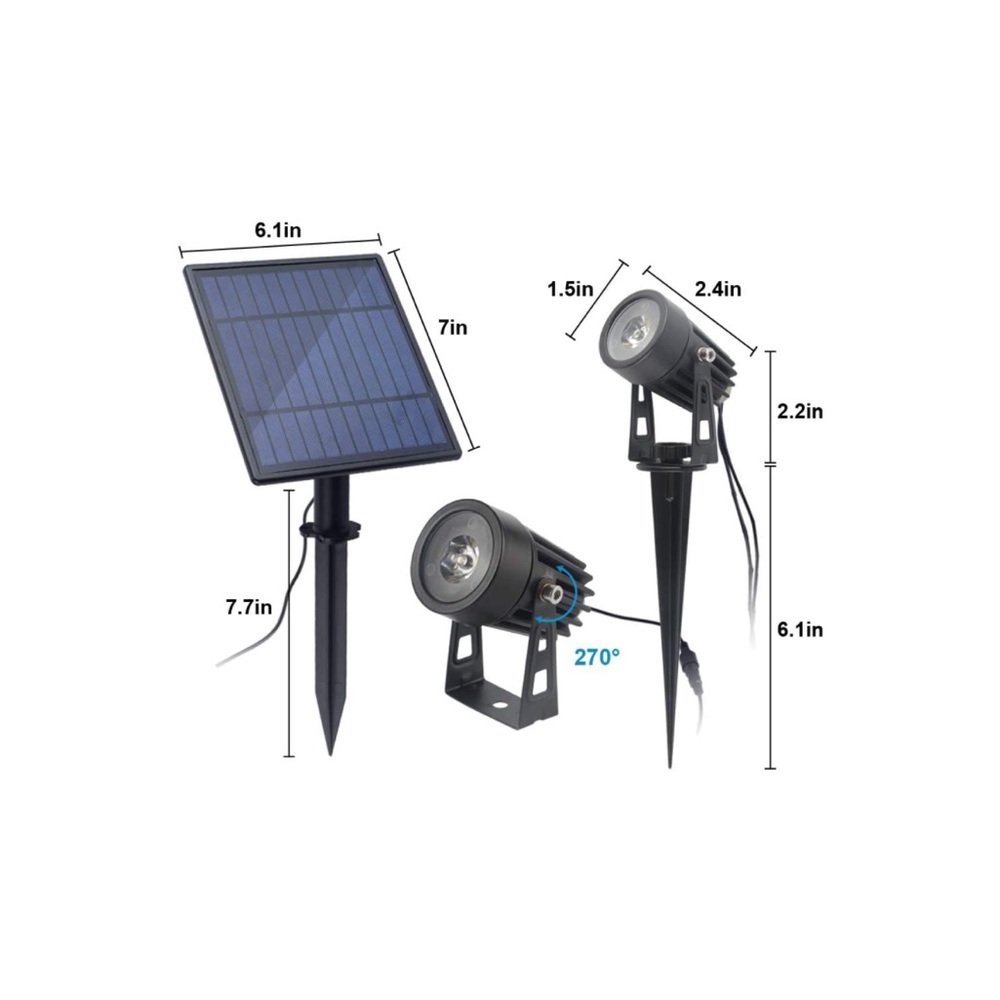 Set of 2-Led Solar Spotlights 2W Solar Powered Landscape Lights - Picture 3 of 9
